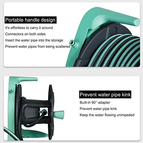 Retractable Garden Hose Reel with 1/2-Inch Hose, Wall Mounted/Portable Tote Hose Reel Holder Water Pipe Rack, Includes Heavy-Duty Hoses &Storage Shelf and Nozzles, for Gardening Car Cleaning Waterin - Image 6