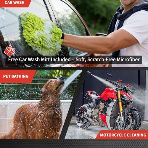 Pressure Washer Gun with Foam Cannon Kit, One-Button Switch Between Foam & Water, 1/4" Quick Connect, 5 Spray Nozzles, Car Wash Mitt, 1000-4000 PSI Pressure Washer Gun for Car Wash & House Cleaning - Image 4