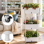 3-Tier 46.7"H Rolling Raised Garden Bed with Wheels, Self Watering Planter Box with Visible Water Level, Gray Rustproof Plastic Herb & Strawberry Planter for Indoor Outdoor Vegetables Flowers, DIY Kit - Image 6