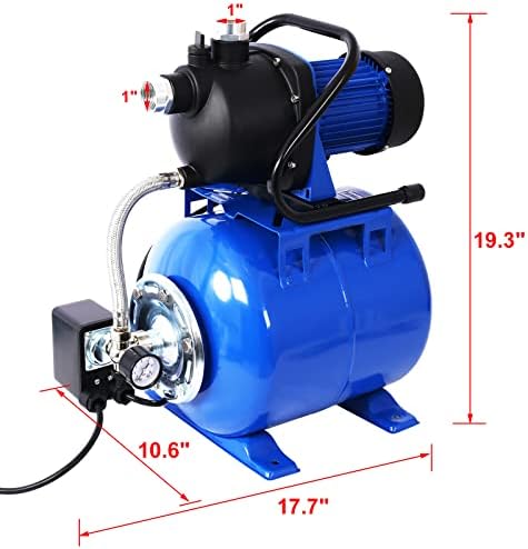 Shallow Well Pump 1.6 H P Water Pump with Pressure Tank 1000 GPH Irrigation Pump Stainless Steel Shallow Well Jet Pump 110V Water Pressure Booster Pump for Home (Blue) - Image 7