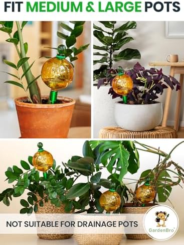 16 Oz 3 pcs Plant Watering Globes for Indoor Plants with Metal Self Watering Planter Insert - Premium XL Glass Hand-Blown Globes - Automatic Plant Waterer Indoor [Golden, Green & Crystal] - Image 5