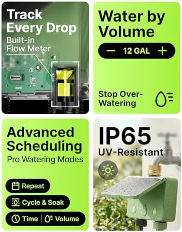Solar WiFi Water Timer for Garden Hose 2-Pack with Hose Splitter, 4-Zone Solar Powered Smart Irrigation Controller with Flow Meter, Rain Delay & Auto Irrigation, Brass Inlet, No Hub Required - Image 6