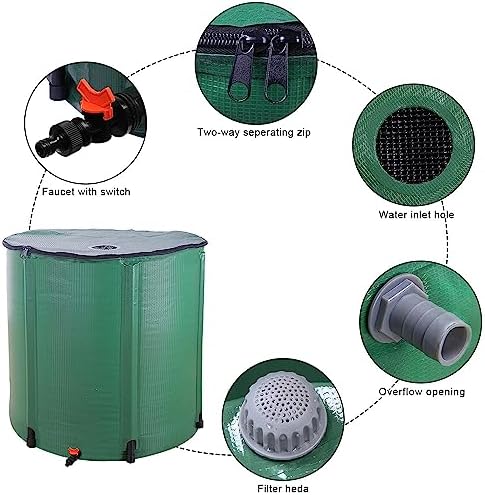 Collapsible Rain Barrel,Portable Water Storage Tank to Collect Rainwater from Gutter,Rainwater Collection System Downspout,Water Storage Tank Catcher Container with Filter Spigot(Green,200 Gallon) - Image 3