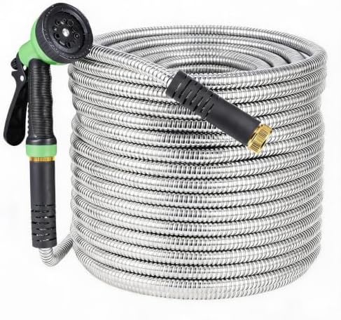 75FT Heavy‑Duty Stainless Steel Garden Hose with Spray Nozzle by Unknown