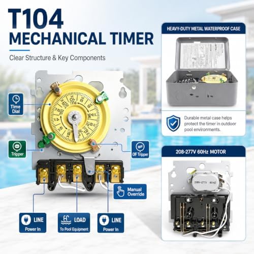 T104 Mechanical Timer Switch Replacement, 24-Hour Pool Timers for Pump - Image 4
