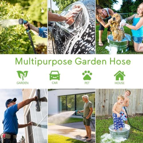 150 ft Garden Hose, 2026 New No Kink Flexible Water Hose 150ft, 10 Function Nozzle, Solid Metal Fittings, Enhanced Multi-layer Construction, Lightweight & Portable for Gardening, Cleaning, Car Washing - Image 7