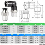 TAILONZ PNEUMATIC Elbow and Straight Combination 1/4 Inch Tube OD x 1/4 Inch NPT Thread Push to Connect Fittings PC-1/4-N2+PL-1/4-N2(Pack of 30) - Image 2