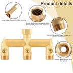 EBH Brass Garden Hose Splitter, 3 Way High Flow Outdoor Faucet Splitter,Full Flow 3-Way Brass Heavy Duty Hose Splitter With 3 Long Metal Handle and Individual On/Off Valve。 - Image 3