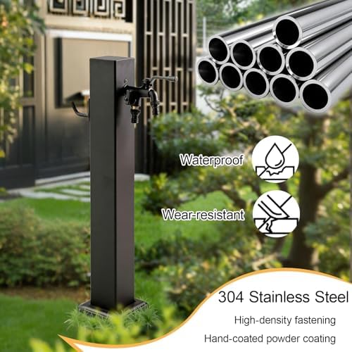 304 Stainless Steel Freestanding Garden Water Column with Faucet, Durable Outdoor Hose Stand, Antifreeze Design for Backyard, Farm & Pasture (Black, 60cm/23.6in) - Image 2