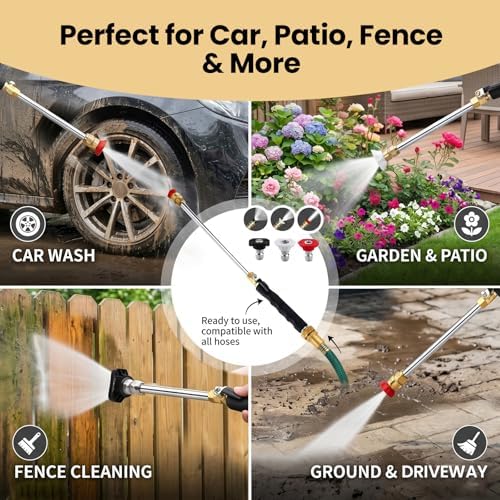 Sakerplus Pressure Washer Wand for Garden Hose, 17.5" Hydro Jet Power Washer Wand with 3 High-Pressure Nozzles, Brass Quick Connect Garden Hose Nozzle for Car Wash, Patio,and Window Cleaning (3 set) - Image 3