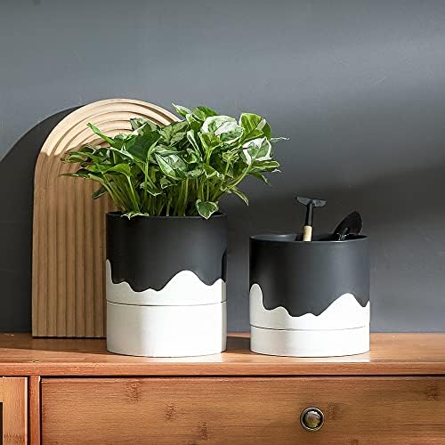 Nihow Ceramic Self Watering Plant Pot for Indoor Plants,6 Inch,Black White - Image 6