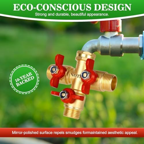 3 Way Hose Splitter, Solid Brass High Volume 3 Way Hose Splitter Valve with Metal Handle, Heavy Duty High Flow Spigot Splitter with Shut off Valve, 3/4 Inch Garden Tap Splitter - Image 4