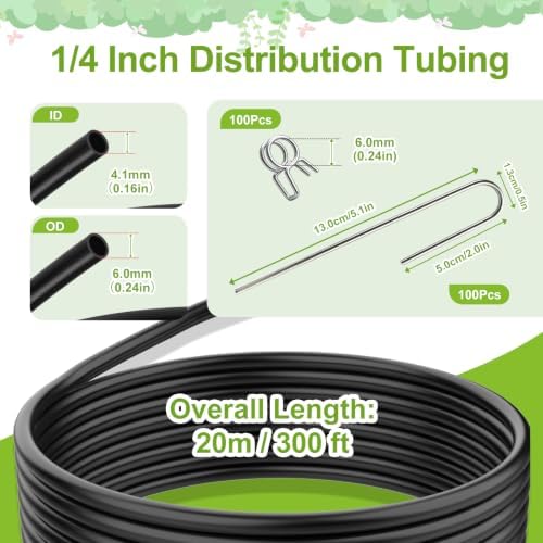 300FT 1/4in Drip Irrigation Tubing with Clamp and Stake,Irrigation Tube Kit - Image 2