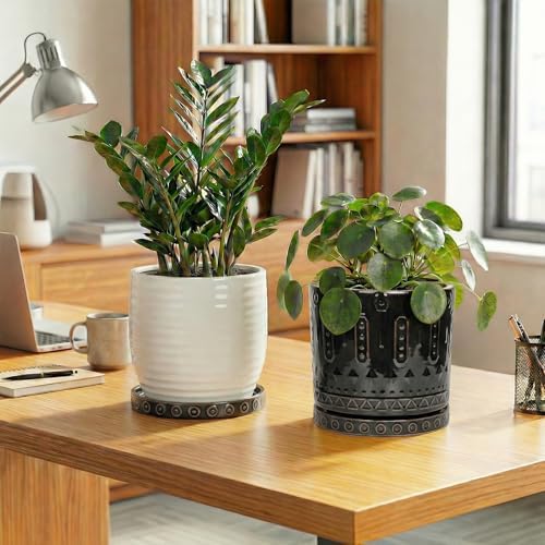EightPot Plant Trays for Pots 7.5 Inch, 2 Pack Flower Pot Saucers, Round Ceramic Plant Saucers for Indoors Outdoors, Modern Plants Plates to Catch Water, Decorative Plants Dishes to Catch Water, Black - Image 3