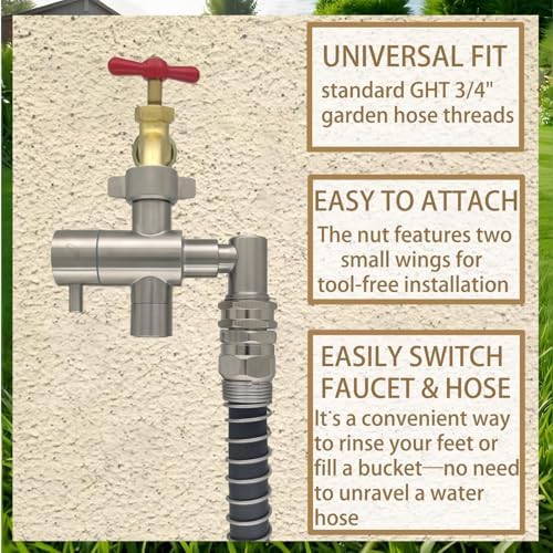 G-Sunny Stainless Steel Multi-Function Outdoor Faucet with Garden Hose Adapter, Garden Hose Splitter with Extra Tap for Hand Washing, Bucket Filling - Image 4