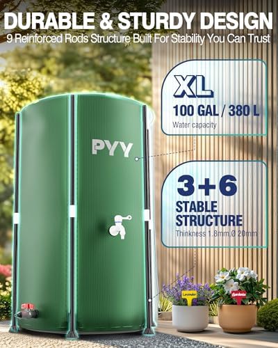 PYY Rain Water Collection Barrel - 100 Gallon Water Storage Tank with Spigots, Portable Rain Catcher to Collect Rainwater from Gutter, Large Plastic Rain Catchment System with Collapsible Bucketc - Image 5