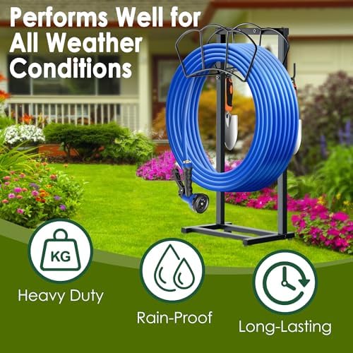 Garden Hose Holder, Heavy Duty Water Hose Holders, Sturdy Metal Hose Stand, Hose Organizer, Water Hose Hanger Rack, Hose Reel Storage Stake hold 150Ft Water Hoses, for Patio, Lawn, Garden - Image 2