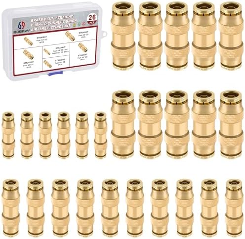 26PCS 5/32" 1/4" 3/8" Brass Dot Air Line Fitting Kit, Straight Union by BOERAY