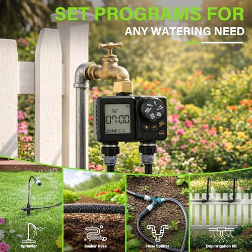 MIXC 2026-Thickened Soaker Hose 100Ft with Rechargeable 2-Zone Water Timer - Image 5