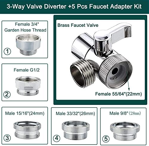 Kitchen Faucet Hose Attachment, Sink Sprayer Attachment with Sprayer Replacement Head, 79” Recoil Hose, Pressurized Faucet Aerator and Diverter Valve (5 Adapters) for Washing Fruit/Dishes, Pet Shower - Image 4