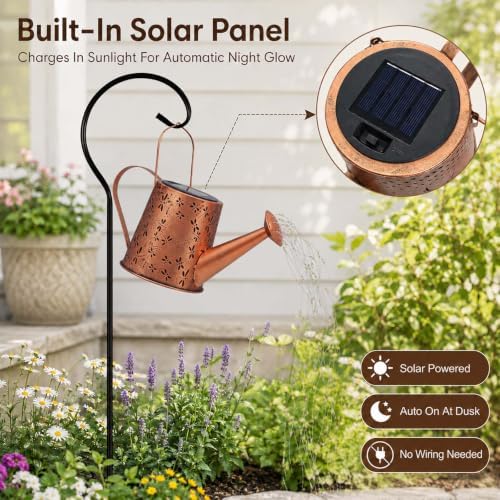 Solar Watering Can Lantern, Large Size, Dragonfly Design, LED String Lights - Image 5