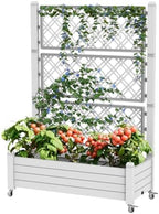 Elevated Raised Garden Bed with Trellis,Outdoor Large Resin Patio Planter Box Stand Divisible with Drain Plug,Water Monitor for Plants Vegetables Flowers Fruits (Ashen, 43.43 * 18.27 * 64.29) by GYMHILL