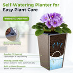 Self Watering Pots for Indoor Plants, 2 Pack Flower Pots Self Watering Planter 10.7" x 6.9" Plastic Pots African Violet Wick and Grow Pots Tall Orchid pots Square Large Plant Pots, Bronze - Image 4