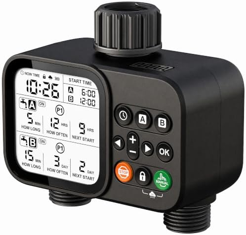 Programmable Outdoor Irrigation Controller with Rain‑Delay, IP54 Weather‑Resistant Auto Watering Sprinkler Device for Lawn, Yard & Flower Beds, Compatible with Standard 3/4‑Inch Faucet Thread by cuxichuxinxi