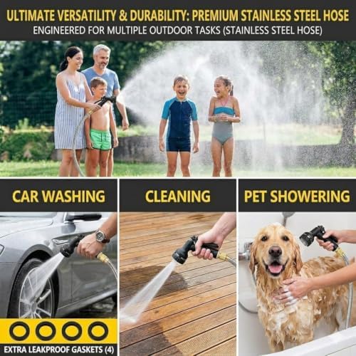 75FT Garden Hose, Stainless Steel Water Hose Solid Fittings,No-Kink, Metal Garden Hoses,Anti-Rust Heavy Duty Water Hoses for Yard,Car Wash Outdoor Lawn Watering Plants - Image 5
