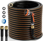 Garden Hose, 50ft 5/8" Heavy Duty Rubber Water Hose w/ 10-Mode Spray Nozzle, 550 PSI Burst, 360° Anti-Kink Swivel Connectors, All-Weather Flexible, Leakproof 3/4" Brass Male to Female Fittings by GOCHIFIX