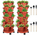 GameXcel Vertical Planter Tower - 6 Tier Stackable Garden Planters with Wheels and Tools Plant Pots for Strawberry Herb Flower and Vegetable Indoor Outdoor Use Red 2 Pack by GameXcel