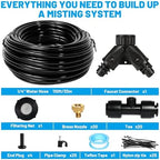 Riboud 110FT Mister for Outside Patio Misting Cooling System with 20 Brass Mist Nozzles+Water Filter+Y Connector, Leak-Resistant Misters for Backyard, Garden, Pool, Deck, Greenhouse - Black - Image 5