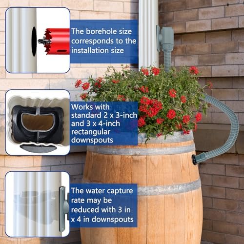 Rain Barrel Diverter Kit, Rainwater Collection System with Adjustable Valve and Hose, Rain Water Diverter for Downspout, Downspout Diverter Fits for Standard Downspouts - Image 6