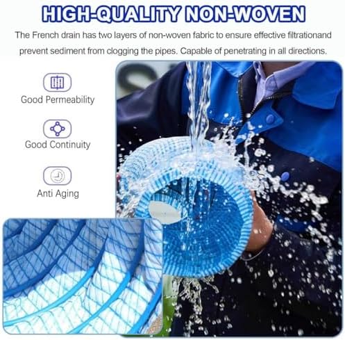 2/3/4/6/8/10/12 Inch Diameter Soft Infiltration French Drain Pipe Non Woven Fabric Flexible Drainage Pipes for Outside Yard/Road Shoulder Corrugated Drain Hose,L 10m(32.8ft),8in - Image 3