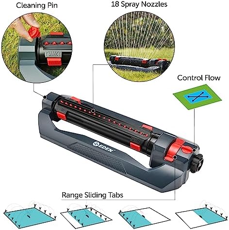 Eden 94094 Turbo Oscillating Sprinkler, Covers Up to 4,000 sq. ft., 18 Precision Nozzles, Adjustable Range and Width, Flow Control, Weighted Base, Quick Connect Starter Set - Image 3