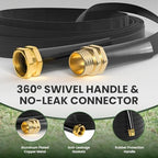 Giraffe Tools 100FT Garden Hose, Ultra-Lightweight & Lay-Flat Design, Anti-Kink Flexible Water Hose with 9-Pattern Multi-Function Spray Nozzle, Heavy-Duty Leak-Proof, Black - Image 5