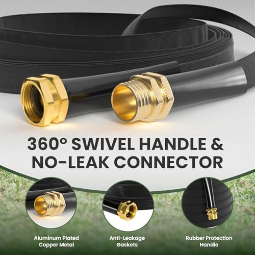 Giraffe Tools 100FT Garden Hose, Ultra-Lightweight & Lay-Flat Design, Anti-Kink Flexible Water Hose with 9-Pattern Multi-Function Spray Nozzle, Heavy-Duty Leak-Proof, Black - Image 5