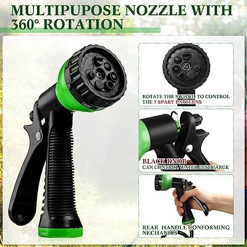 Therwen 75.5ft Recoil Garden Hose with 7 Pattern Nozzle, Green - Image 5
