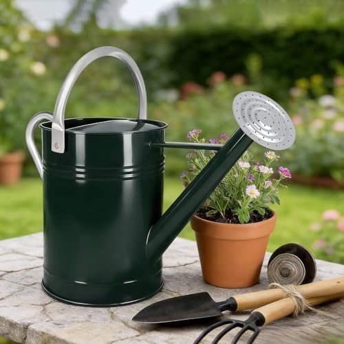 Metal Watering Can for Outdoor Plants, 1.7 Gallon Dark Green Garden Watering Can for Flower, Houseplants, Galvanized Finish - Image 2