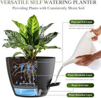 Plant Pots, 4 Pack 12/10/9/8 Inch Self Watering Pots with Drainage Holes, Water Level Indicator Deep Reservoir, Large Planters for Indoor Outdoor Plants - Black - Image 4