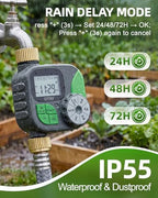 Brass Sprinkler Timer, IP55 Programmable Hose Water Timer with 3 Watering Program, Digital Watering System with Rain Delay & Manual Override, for Garden, Lawn, Yard Care - Green - Image 6