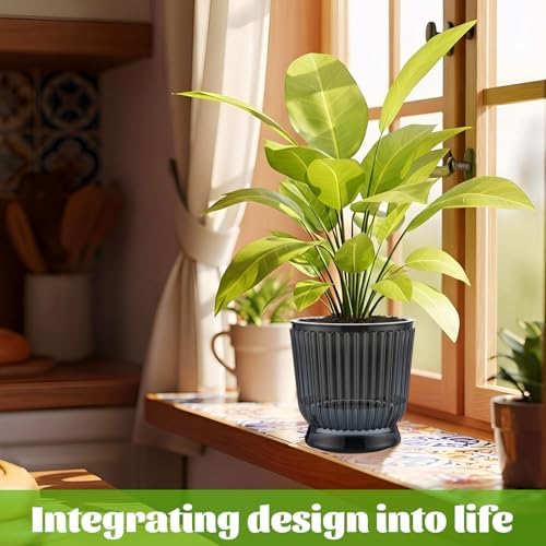 Set of 6 Self Watering Plant Pot 3 Sizes Plastic Double Layer Self Watering Flower Pot with Multi Mesh Drainage Holes Wicking Reservoir for Indoor Outdoor Garden Plants(Black) - Image 5