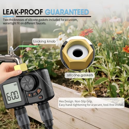 2 Zone Smart Water Timer Dual Zone Irrigation Controller with USB Rechargeable IPX6 Rainproof for Garden Watering (BSP3/4” Thread) - Image 5