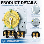 T104M Mechanical Timer Switch, 208-277V 40A Time Switch, Pool Pump Timer, 12 ON/Off 24Hour T104M for Light Lighting WaterHeater Fan and HVAC Systems - Image 4