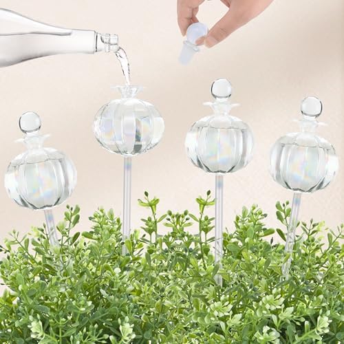 Soilagua 10 oz Large Top Fill Cactus Plant Watering Globes, Light Iridescent Glass Water Bulbs, Slow Release Self Watering Devices, Vacation Plant Watering System Self Watering Planter Insert, 4 Pack by SoilaguaDirect
