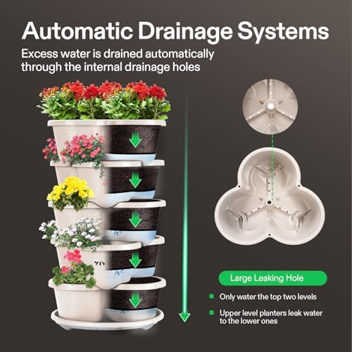 VIVOSUN 5 Tier Vertical Gardening Stackable Planter for Flowers, Ivory - Image 2