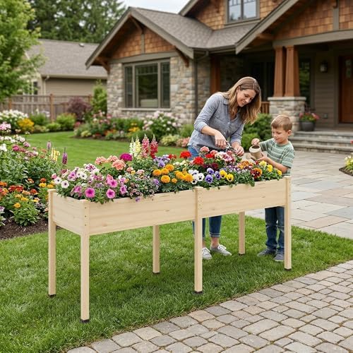 Raised Garden Bed with Legs, 72x24x30in Tall Wooden Elevated Planter Box with Liner for Flowers Vegetables Herbs, Outdoor Reinforced Large Raised Bed for Balcony/Patio/Backyard - Image 2