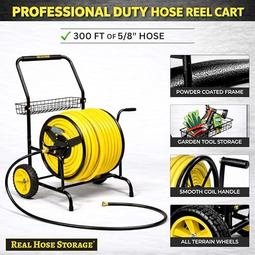Hose Reel Cart, Hold Up to 300 ft of 5/8'', Garden Hose Cart with 2 Wheels, Heavy Duty Freestanding Water Hose Reels for Outside Garden Lawn Yard Outdoor (300ft Hose Capacity) - Image 6