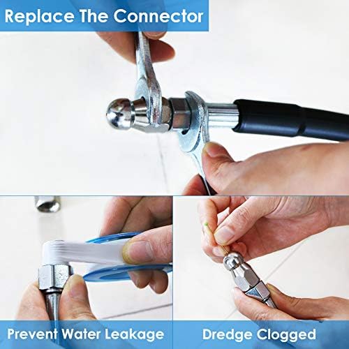 Sewer Jetter Kit for Pressure Washer 150FT, 5800PSI Drain Cleaner Hose 1/4 Inch NPT Corner, Rotating and Button Nose Sewer Jetting Nozzle Pearl Corsage Pin Waterproof Tape with 2 Spanner - Image 4