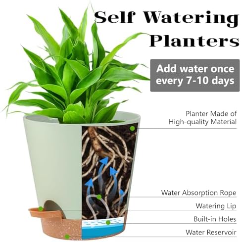 Self Watering Green Plastic Plant Pot Flower Planters with Drainage Hole And Deep Reservoir Large Planting Pots for for All Houseplants,Succulent, African Violets, Flowers and Cactus 12Inch/2pcs - Image 2